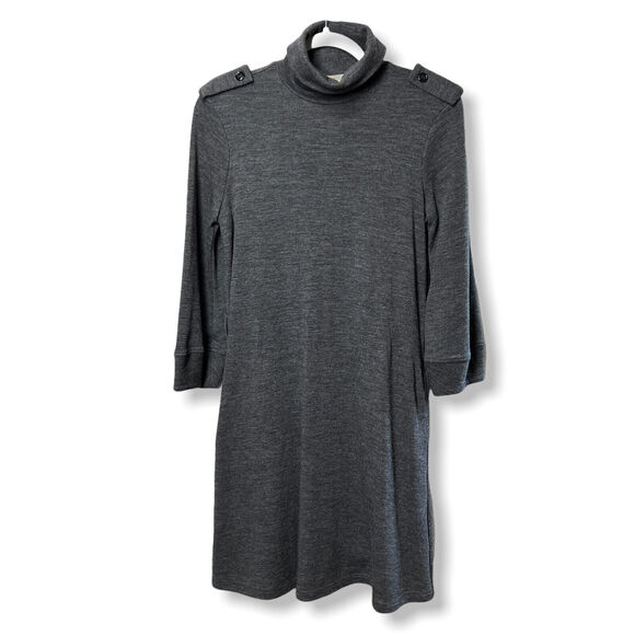 NWOT BURBERRY LONDON Wool Sweater Dress SIZE 6 Gray Balloon Sleeves Turtleneck - Picture 1 of 12